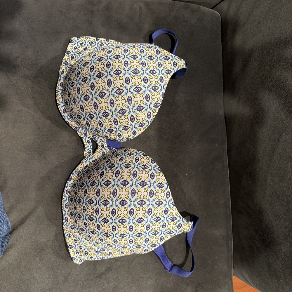 Victoria's Secret VS Blue Yellow Uplift Semi Demi Bra Size 38C